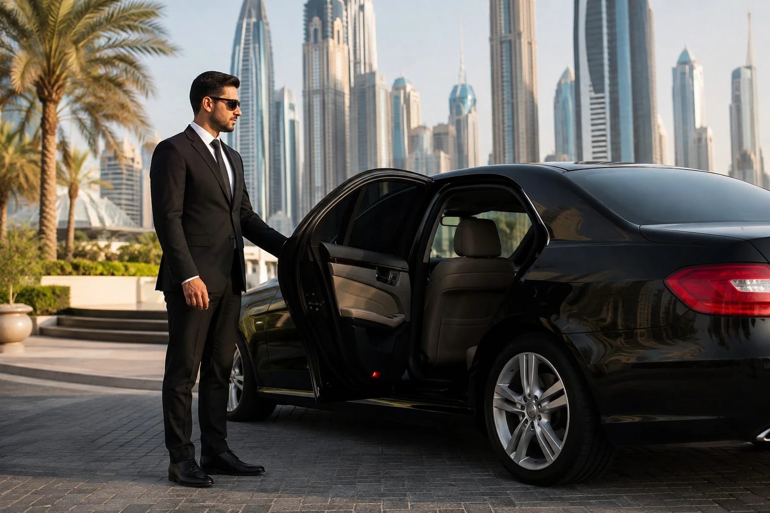 Nissan Altima driven by a licensed, uniformed Emirates Pick & Drop Lift chauffeur